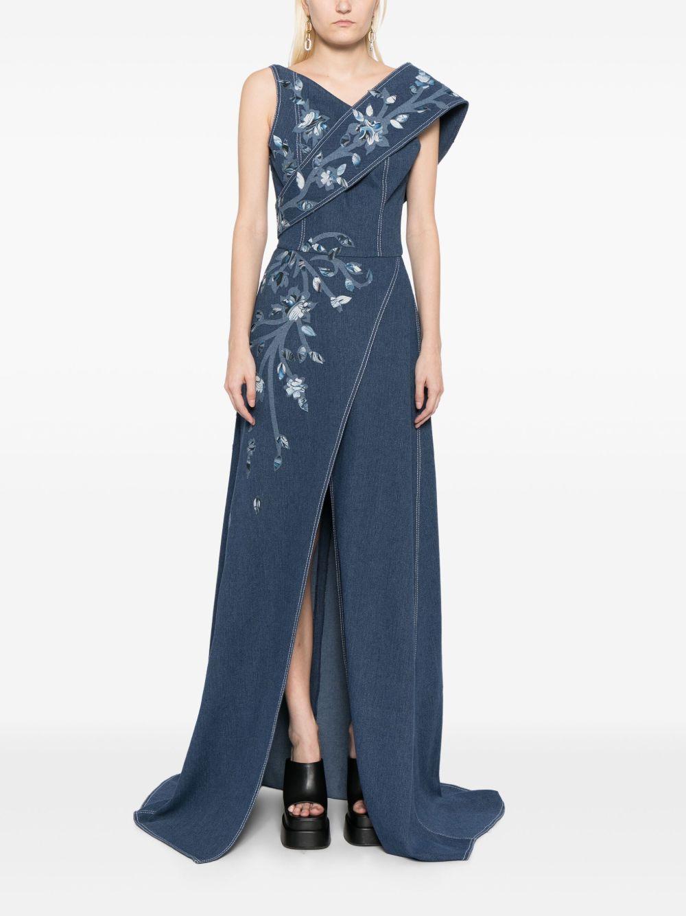 floral-print denim maxi dress Product Image