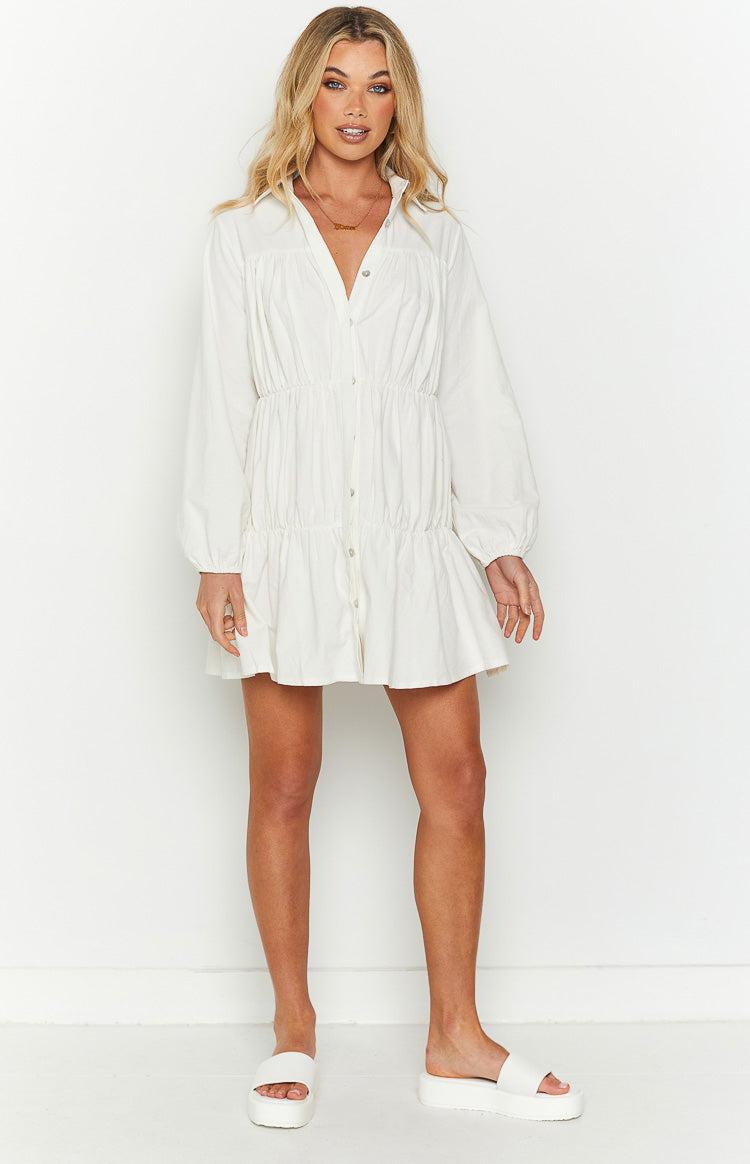 Theodossia Tiered Long Sleeve Dress White Product Image