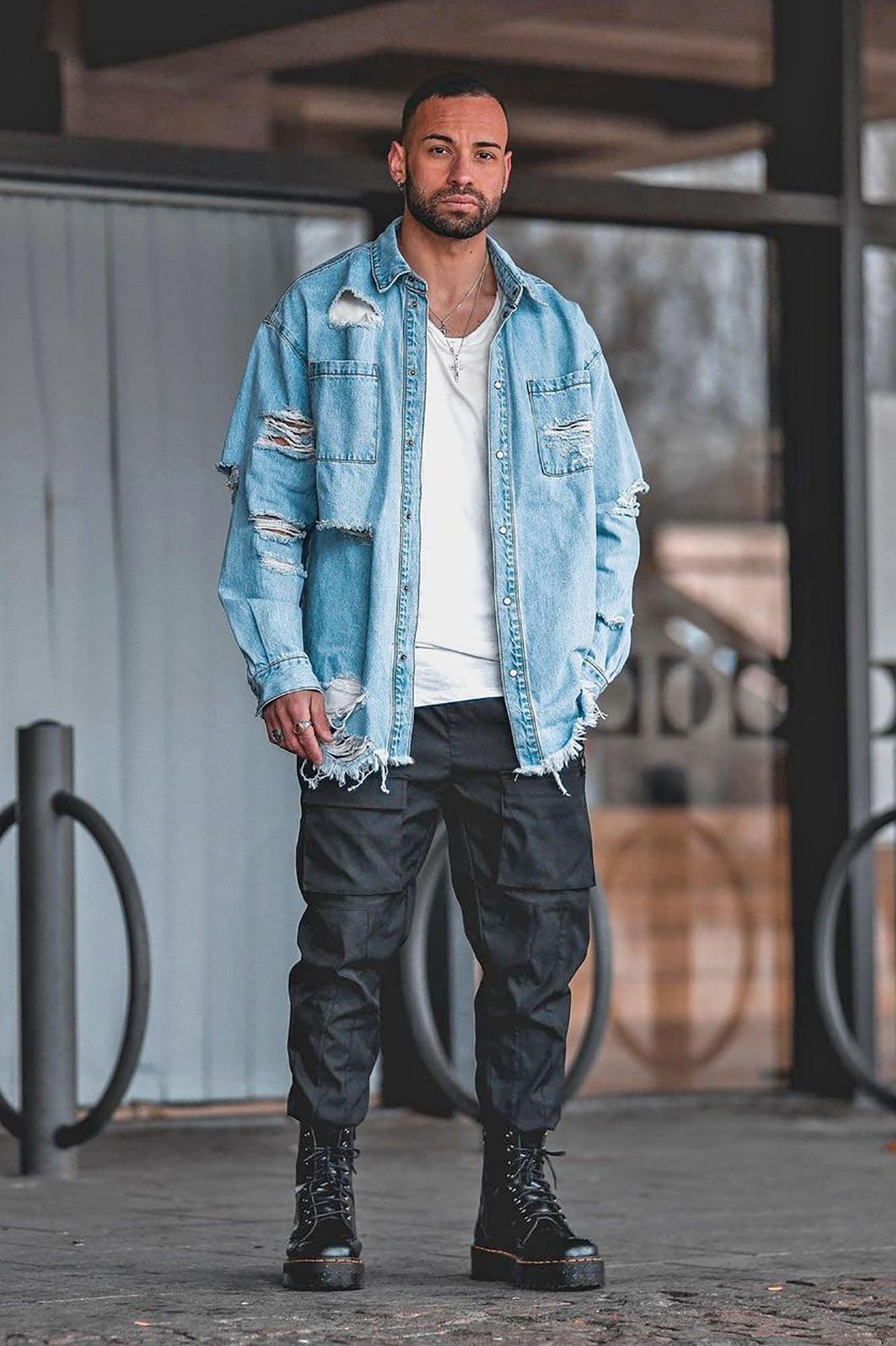 Essential Distressed Denim Woven Top - Light Wash Product Image