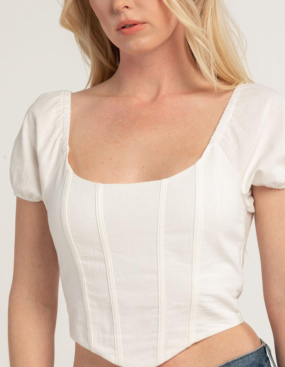 RSQ Womens Linen Corset Top - WHITE Product Image