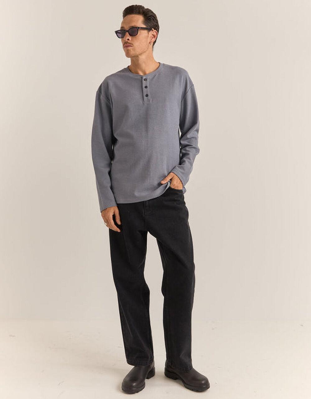 RHYTHM Vintage Terry Mens Long Sleeve Henley - INDIGO Product Image