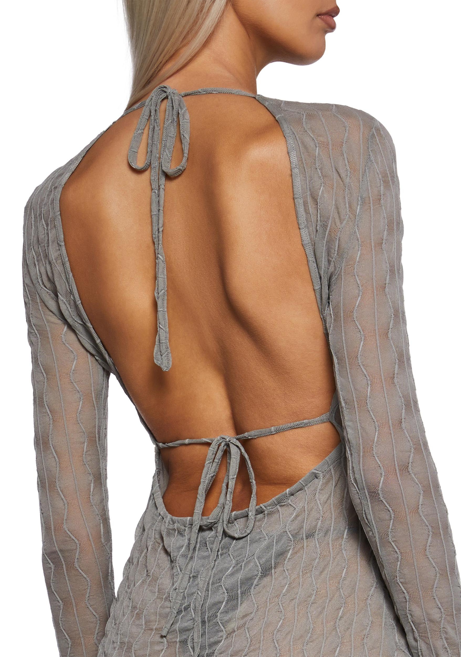 Womens Sheer Mesh Backless Dress Club Exx - Gray Product Image