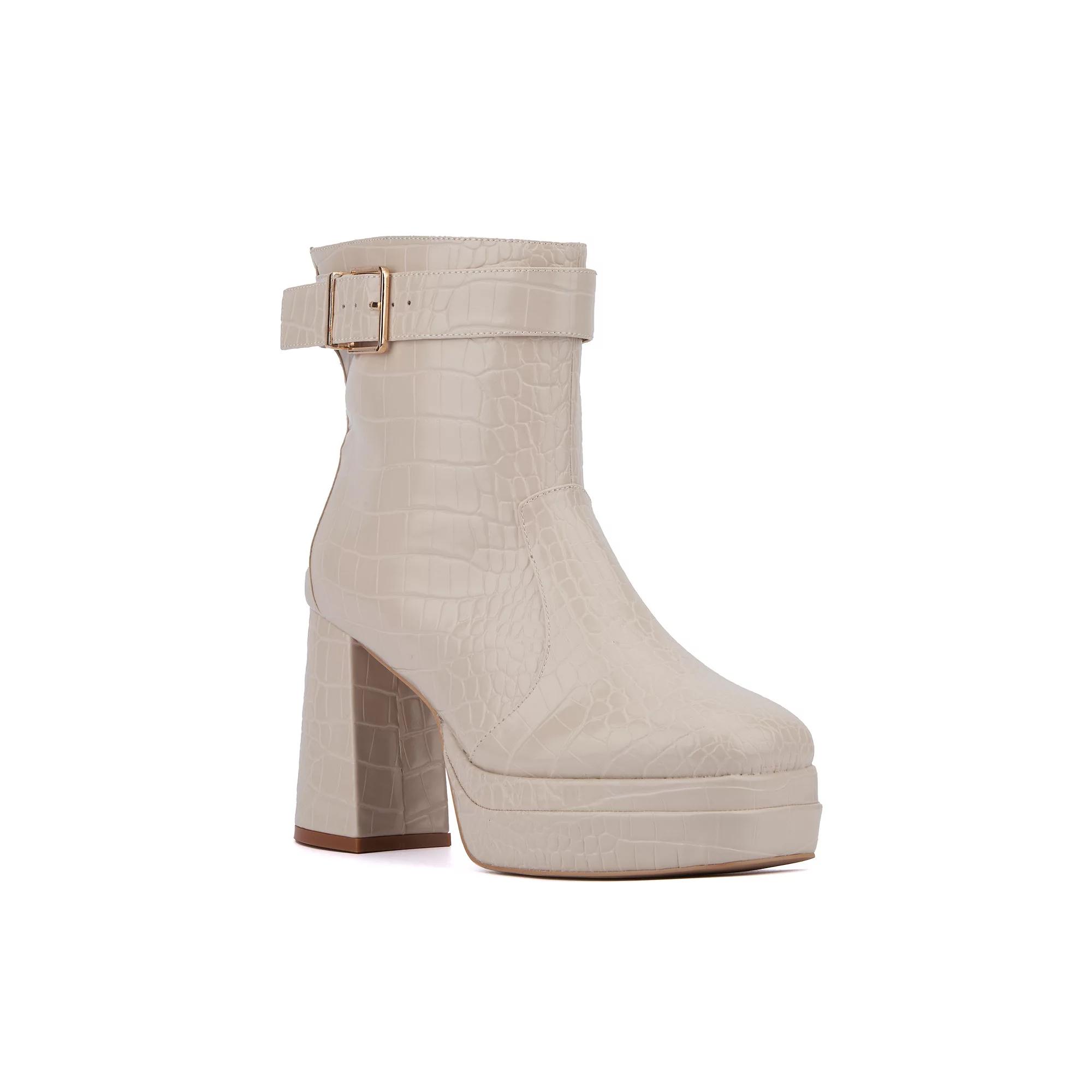 Fashion to Figure Mari Women's Wide Width Platform Ankle Boots, Size: 13 Wide, Ivory Croc Product Image