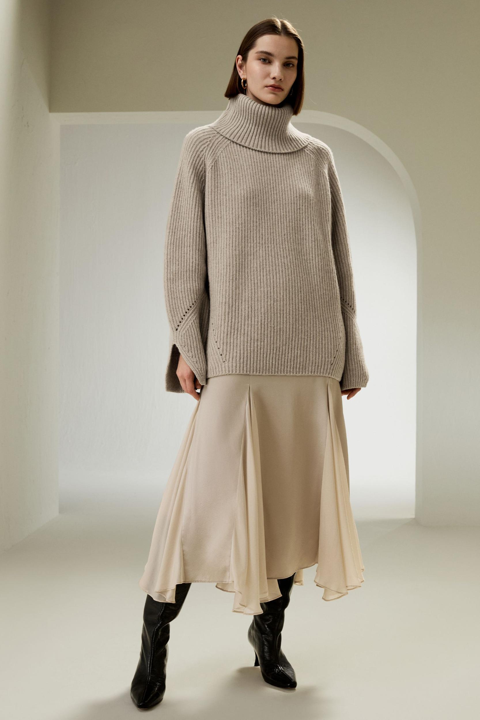 Oversized Merino Wool Sweater with Slit Sleeves Product Image
