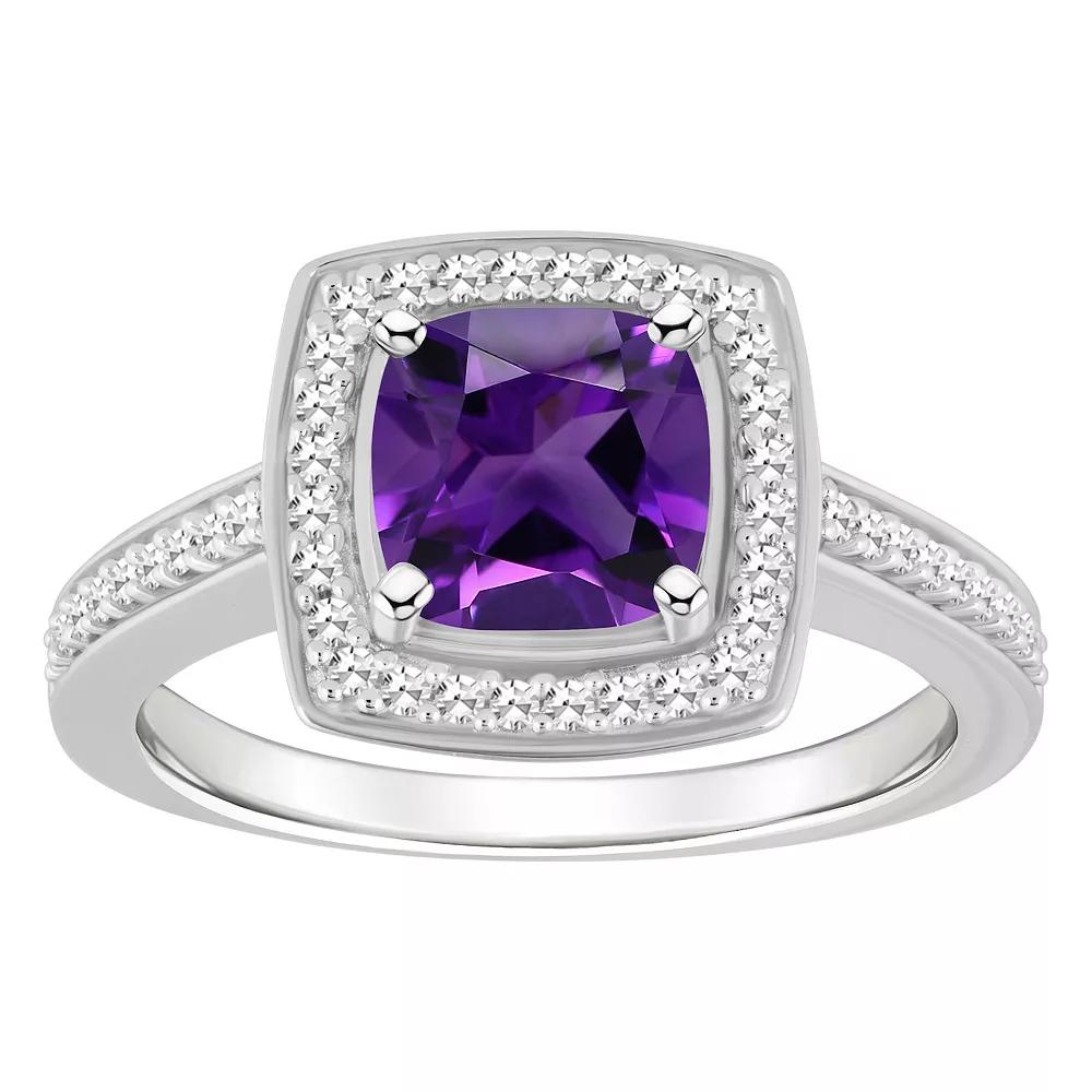 Celebration Gems Sterling Silver 7 mm Cushion Gemstone & 1/4 Carat T.W. Diamond Halo Ring, Women's, Size: 5, Purple Product Image