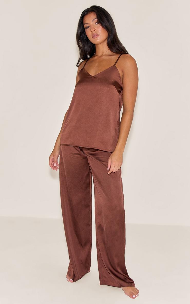 Chocolate Satin Cami And Pant Pj Set Product Image