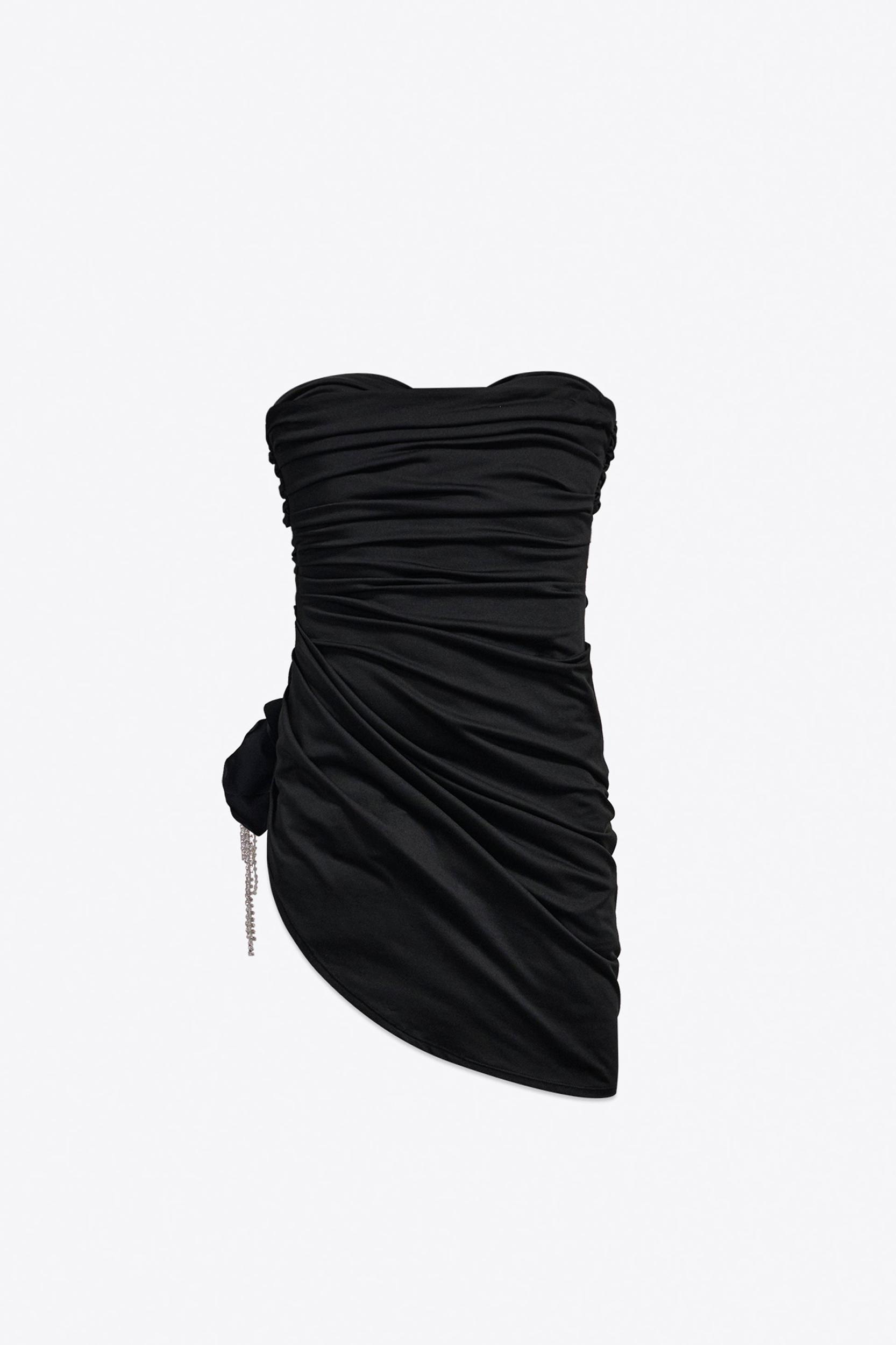 Crystal Flower Draped Strapless Mini Dress Product Image