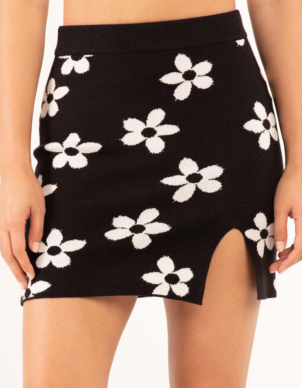 FULL TILT Floral Sweater Skirt - BLK/WHT Product Image