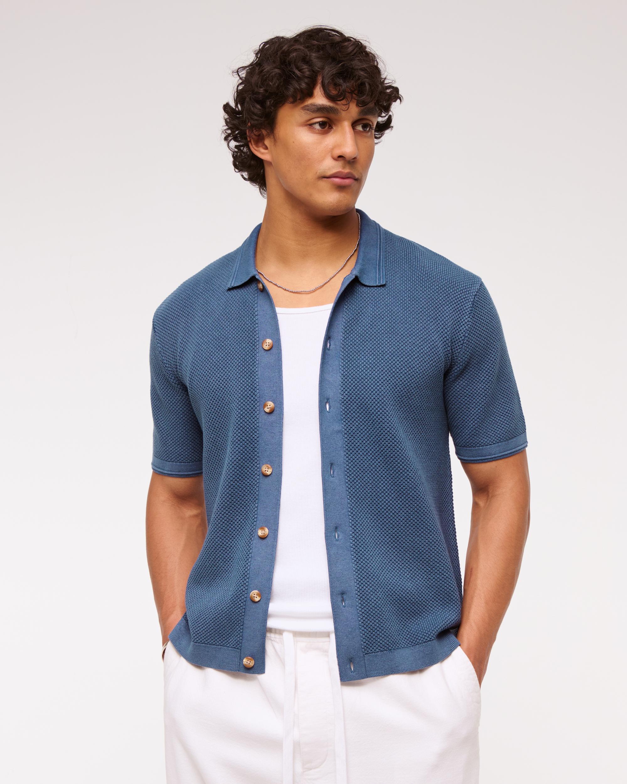 Garment Dye Button-Through Sweater Polo Product Image