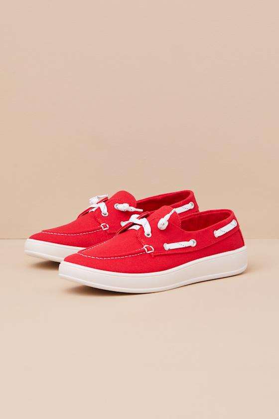 Galley Red Canvas Boat Shoes Product Image