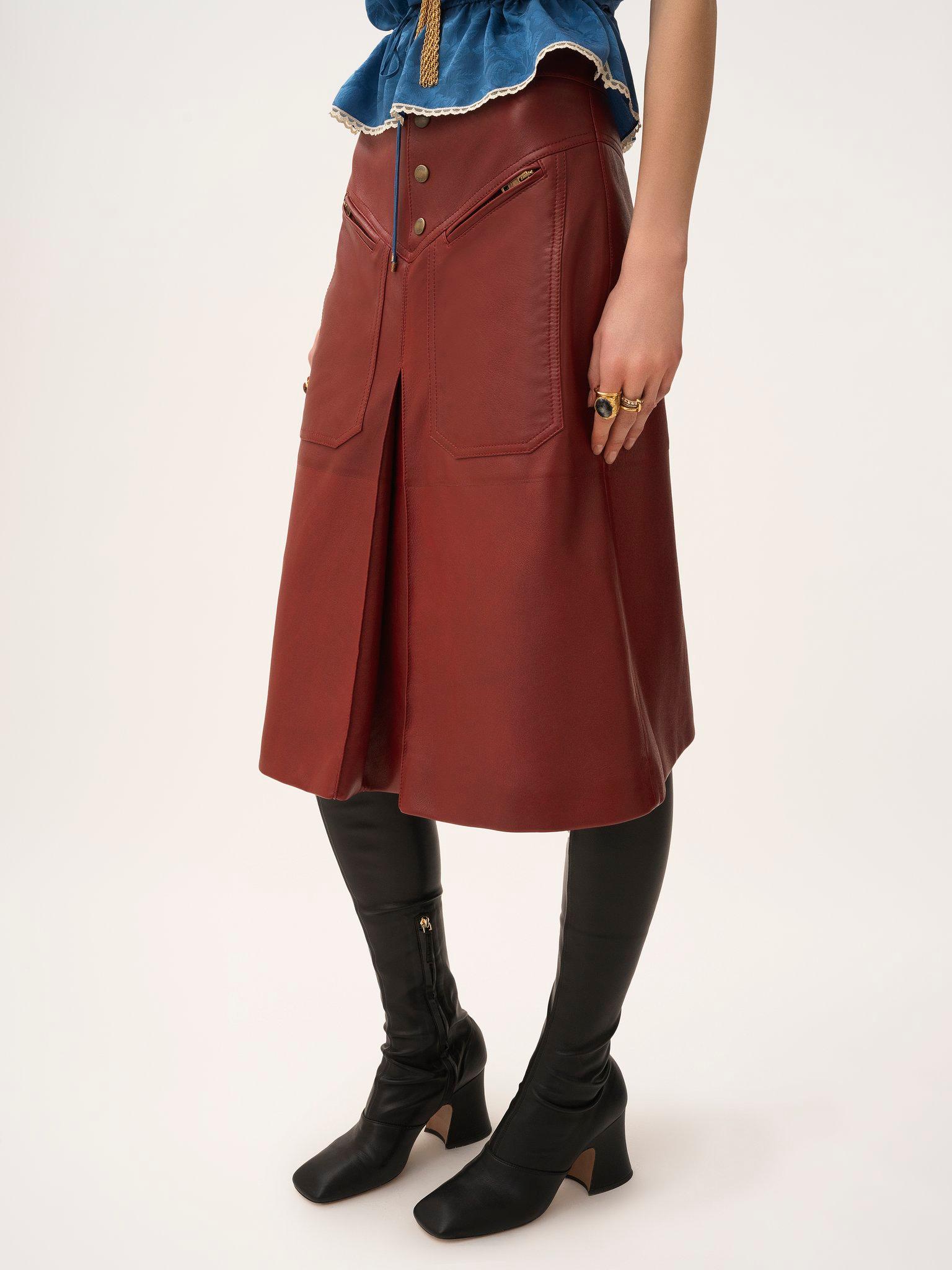 Knee-length skirt in leather Product Image