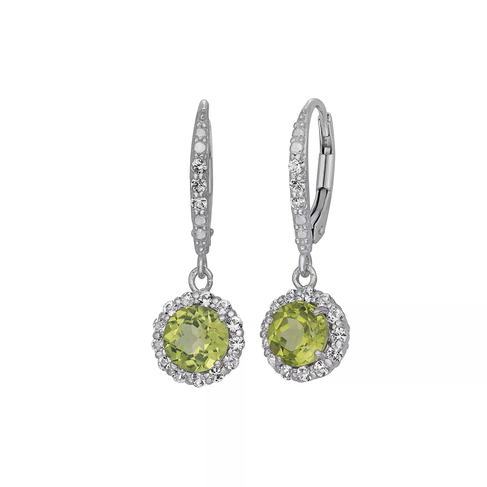 Peridot and Lab-Created White Sapphire Sterling Silver Halo Drop Earrings, Women's, Multi Product Image