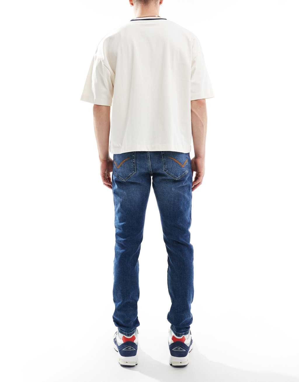 ONLY & SONS Rope slim tapered fit jeans in mid blue wash Product Image