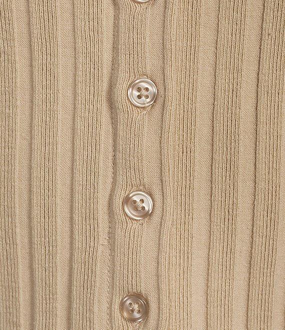 Copper Key Wide Ribbed Knit Button Front Top Product Image