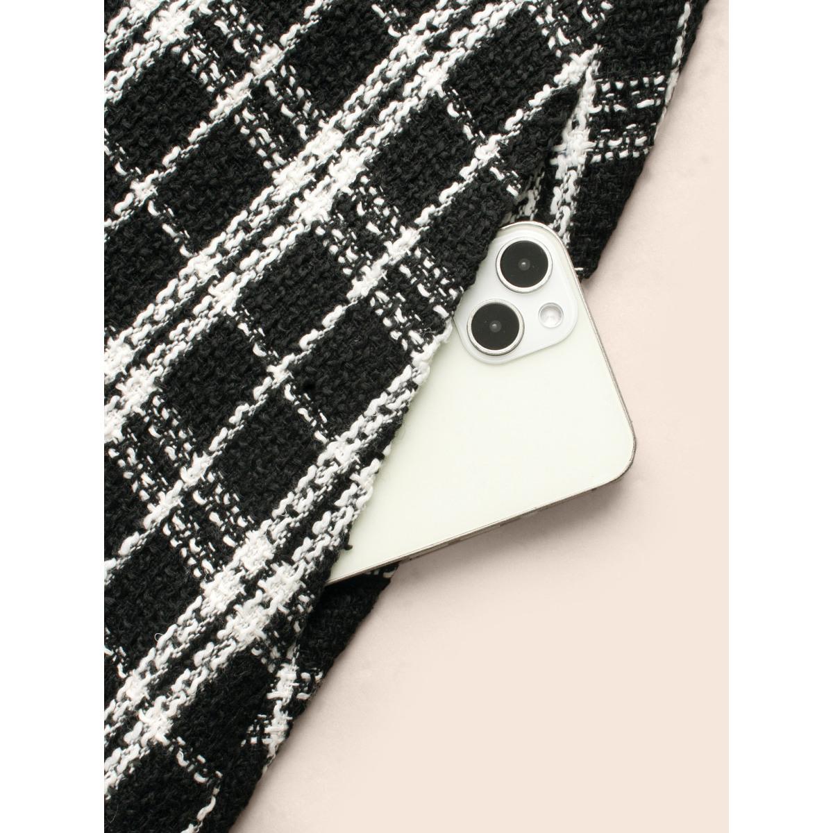 Plus Size Tweed Elastic Waist Overall Dress Black Women Elegant Texture Deep V-neck Sleeveless Curvy BloomChic 18-20/2X Product Image