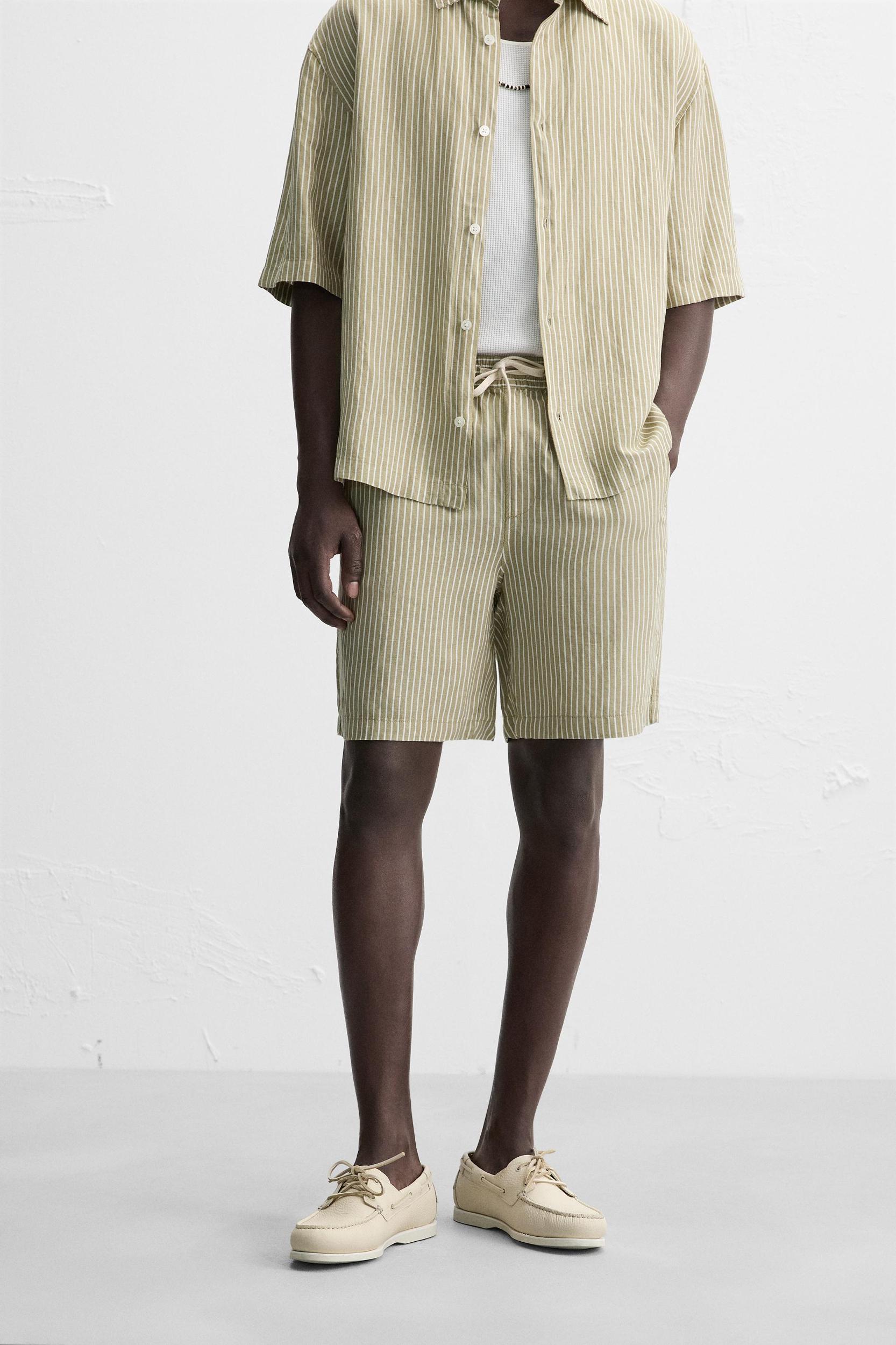 STRIPED LINEN VISCOSE SHORTS Product Image