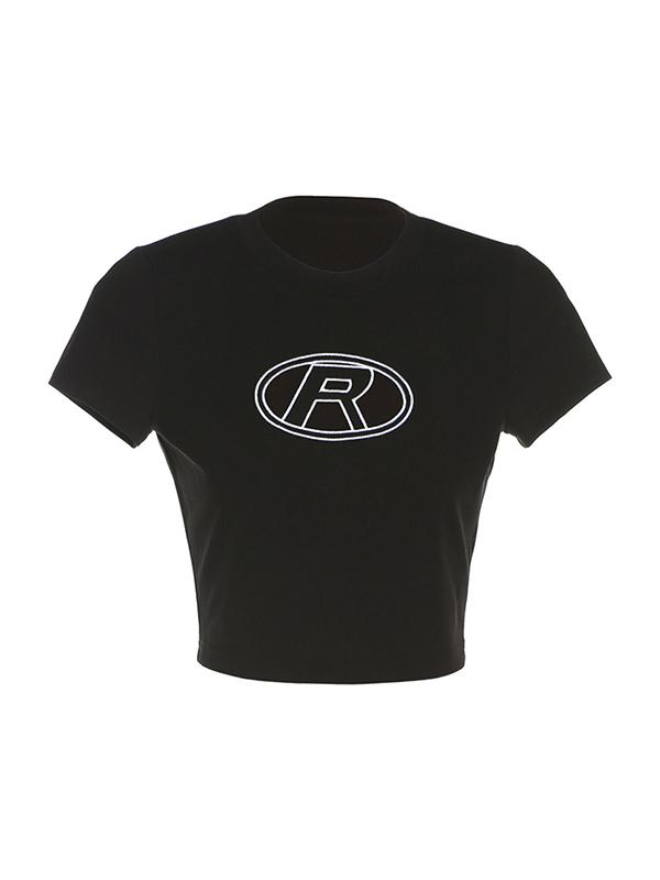 Cutout Letter Print Cropped Short Sleeve Tee Product Image