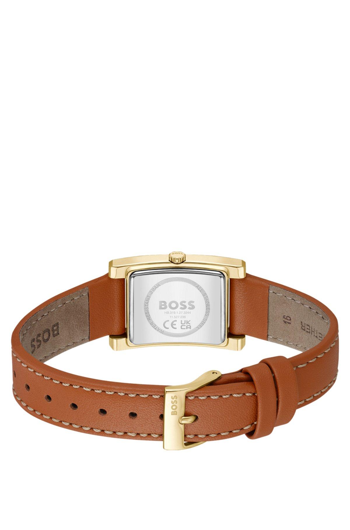 BOSS - Leather-strap watch with brushed silver-white dial Product Image