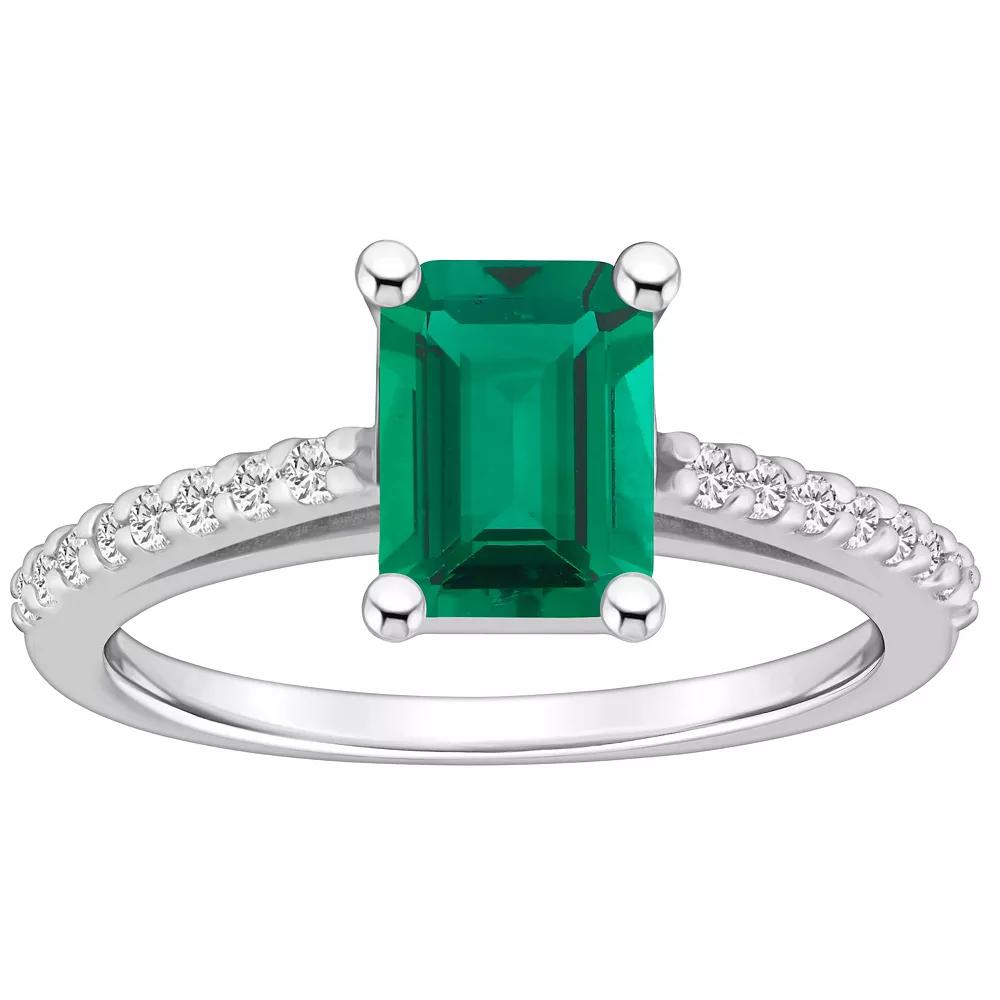 Alyson Layne 10k White Gold Emerald Cut Gemstone 1/5 Carat T.W. Diamond Ring, Women's, Created Green Product Image