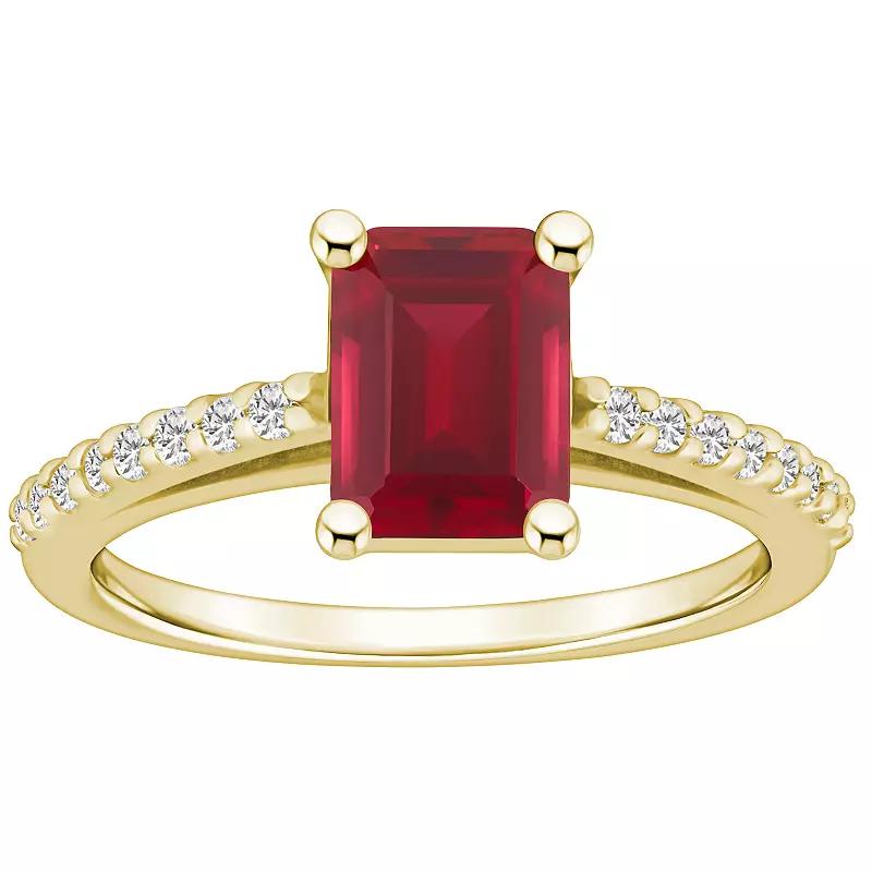 Alyson Layne 10k Gold Emerald Cut Gemstone 1/5 Carat T.W. Diamond Ring, Womens, Created Red Product Image