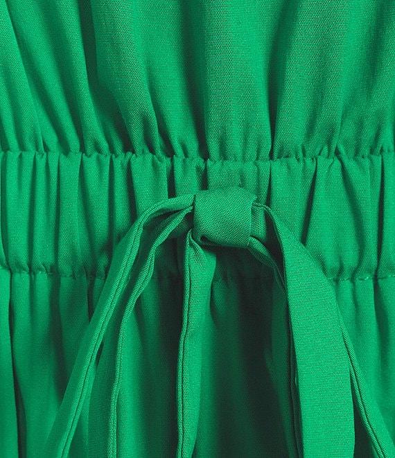 Anne Klein Poplin V-Neck Short Puff Sleeve Waist Tie Blouson Midi Dress Product Image