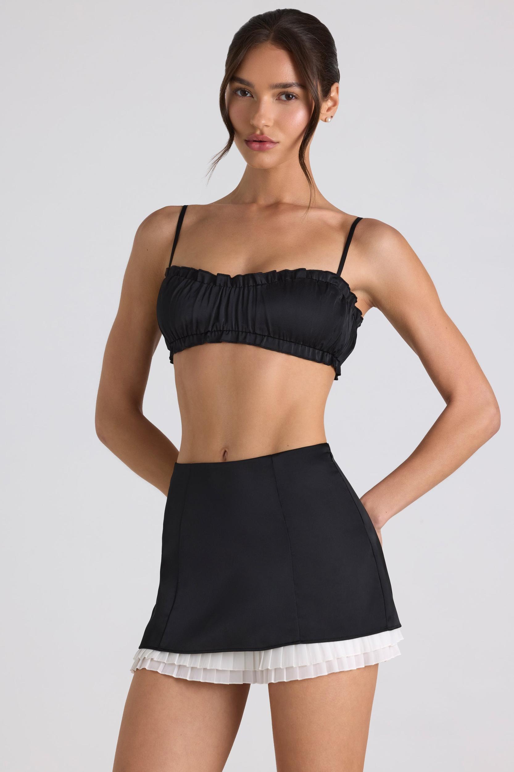 Ruffle-Trim Smocked Crop Top in Black Product Image