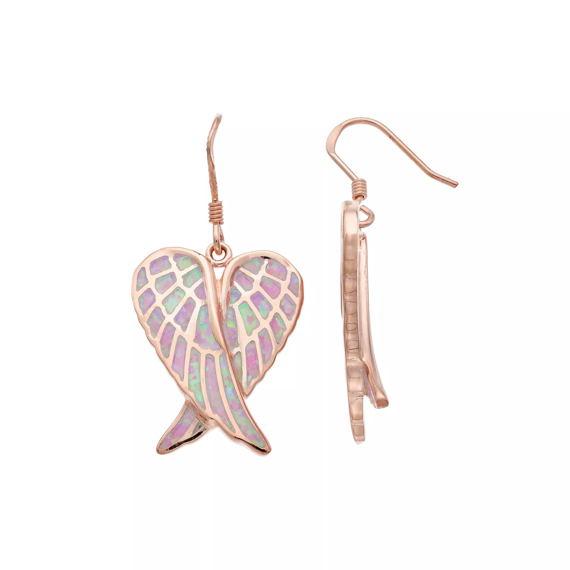 Nautica Rocks 14k Rose Gold Over Silver Lab-Created Pink Opal Angel Wing Drop Earrings, Women's, Pink Tone Product Image