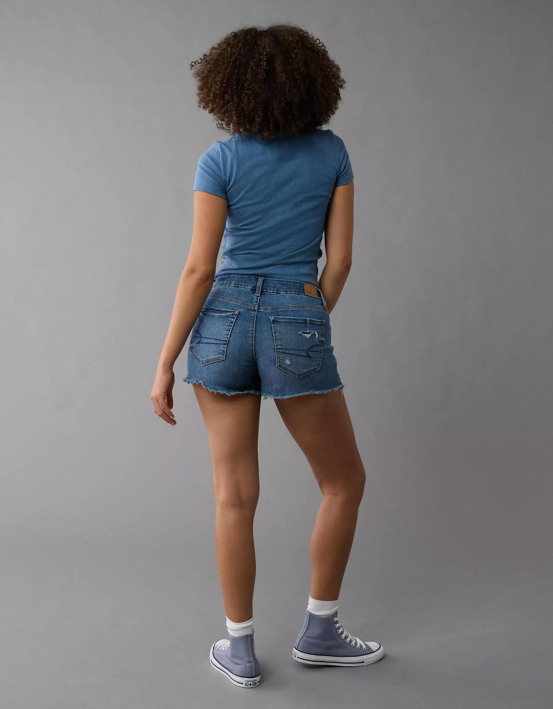 AE Next Level Curvy Ripped Low-Rise Denim Midi Short Product Image