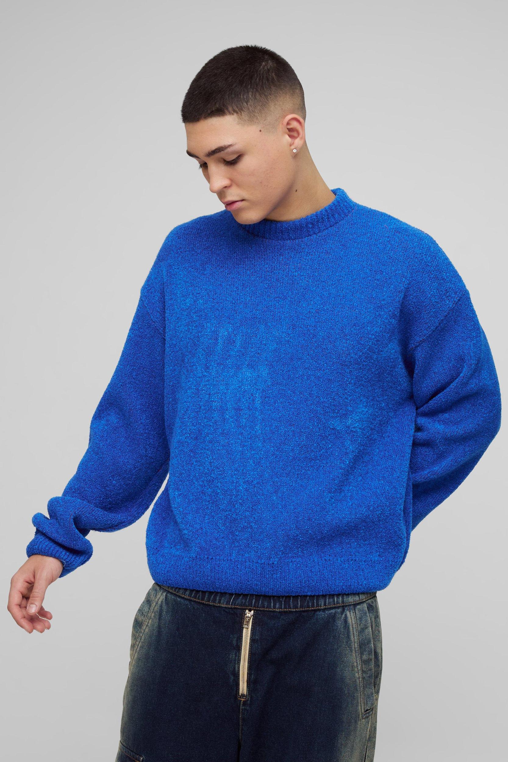 Oversized Fluffy Jacquard Graphic Knitted Sweater | boohooMAN USA Product Image