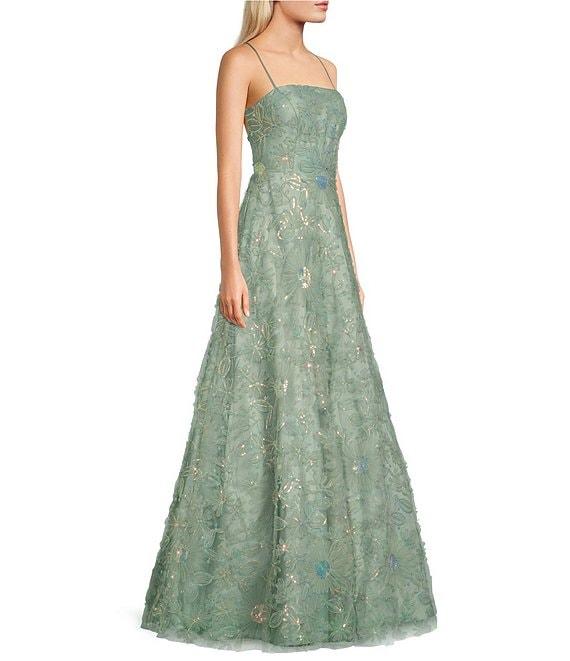 B. Darlin Sequin Floral Square Neck Ball Gown Product Image