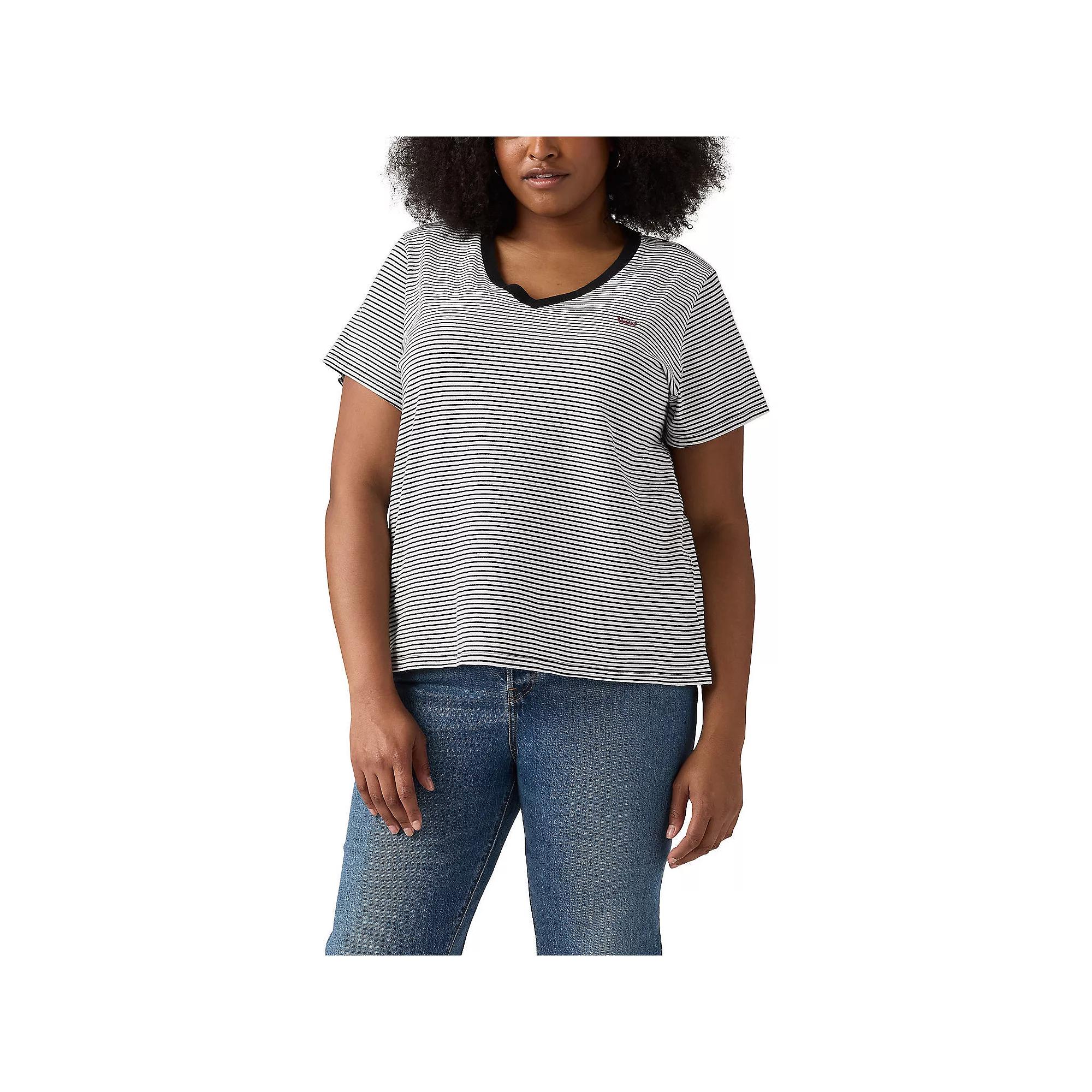 Plus Size Levi's® Logo Perfect Tee, Women's, Size: 3XL, Black White Stripe Product Image