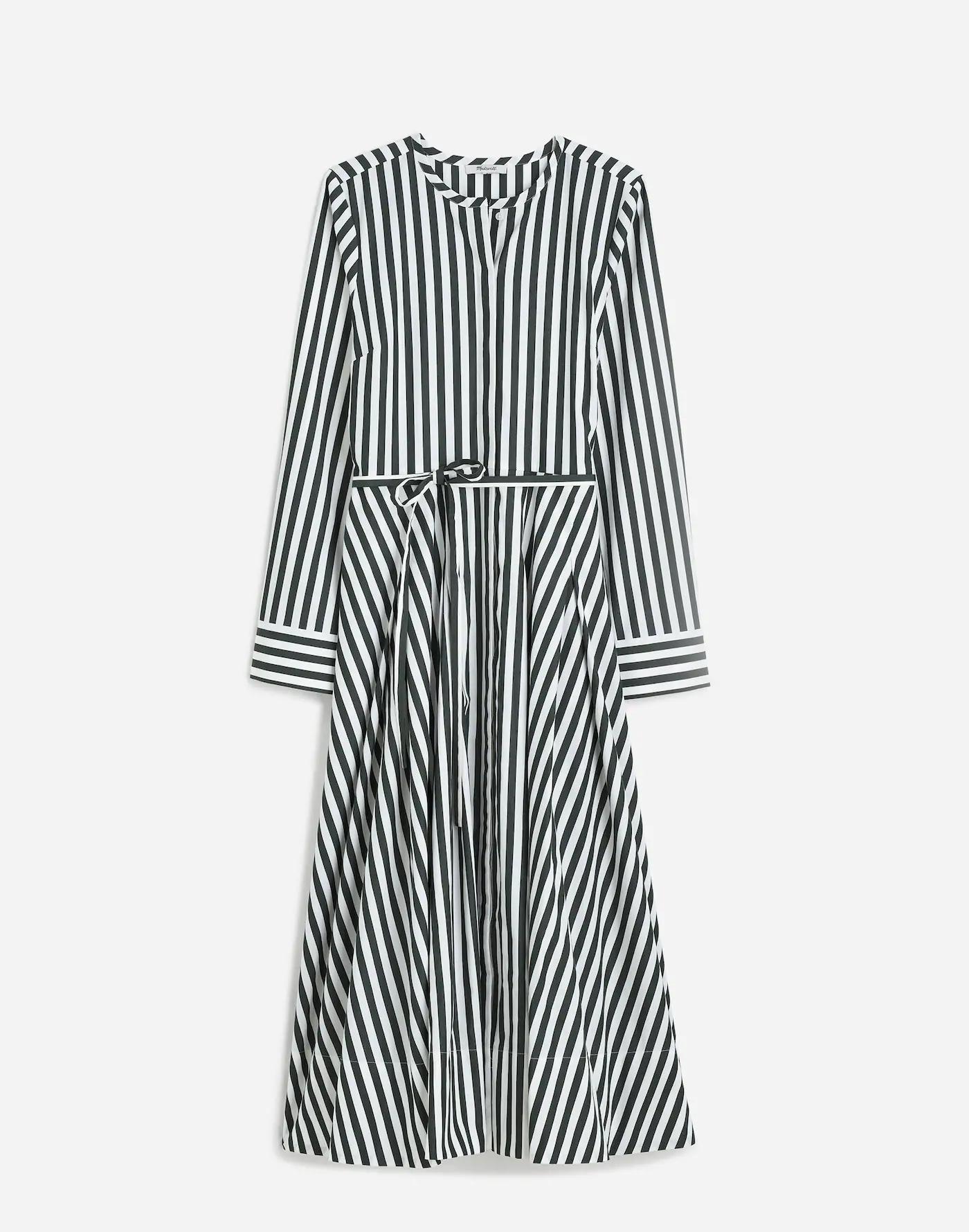 Petite Tie-Waist Midi Shirtdress in Stripe Product Image