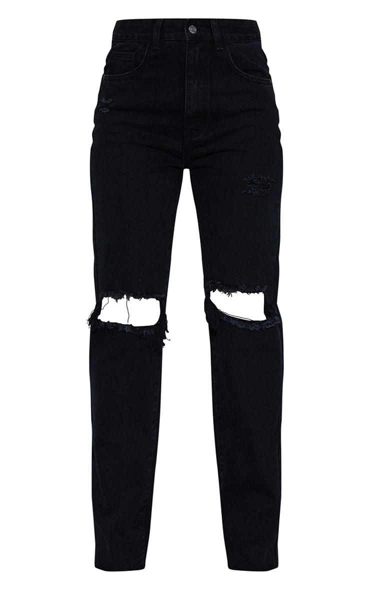 Washed Black High Rise Ripped Straight Leg Jeans Product Image