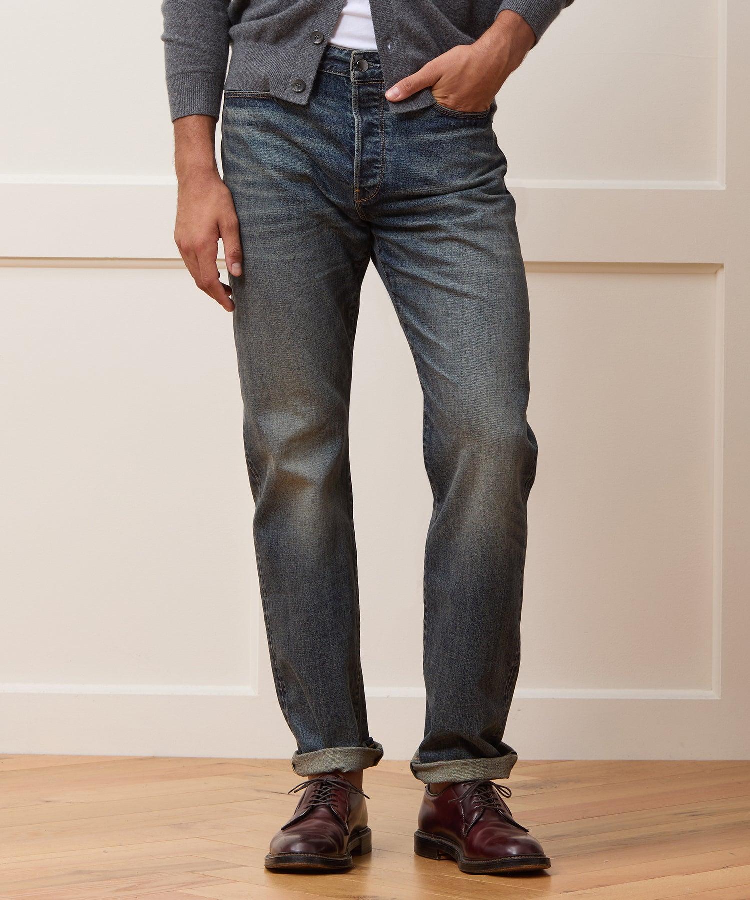 Straight Japanese Selvedge Stretch Jean in Worn Wash Product Image