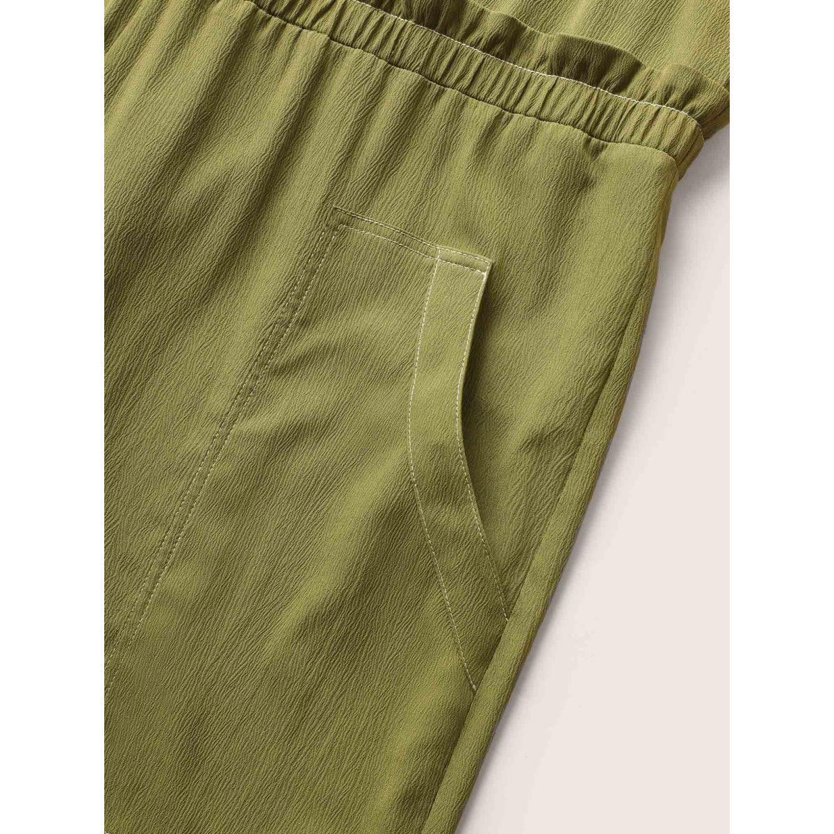 Plus Size ArmyGreen Plain Tucked Seam Frill Trim Jumpsuit Women Casual Sleeveless Non Everyday Loose Jumpsuits BloomChic 26/4X Product Image