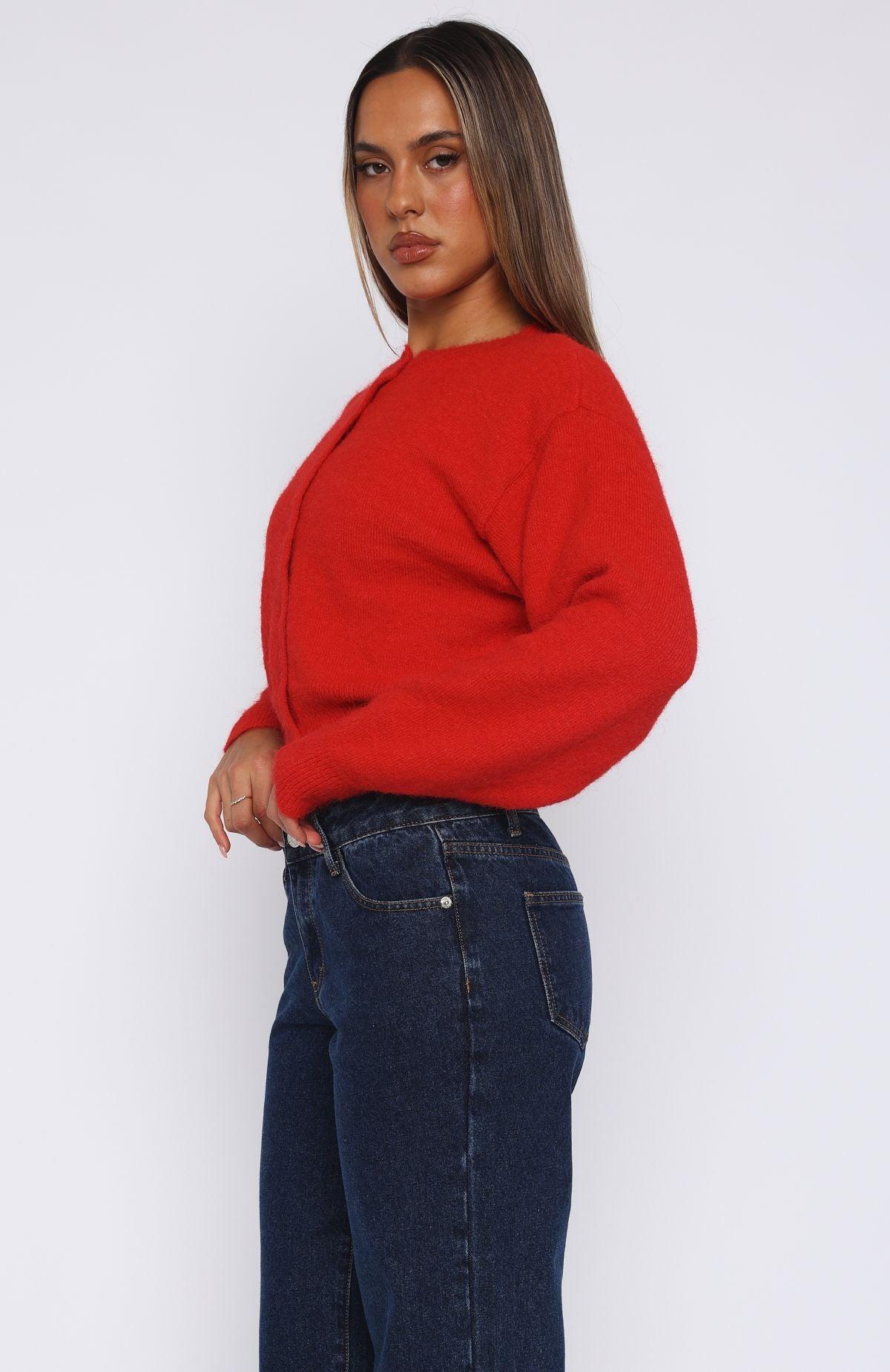 Warm Whispers Knit Cardigan Red Product Image