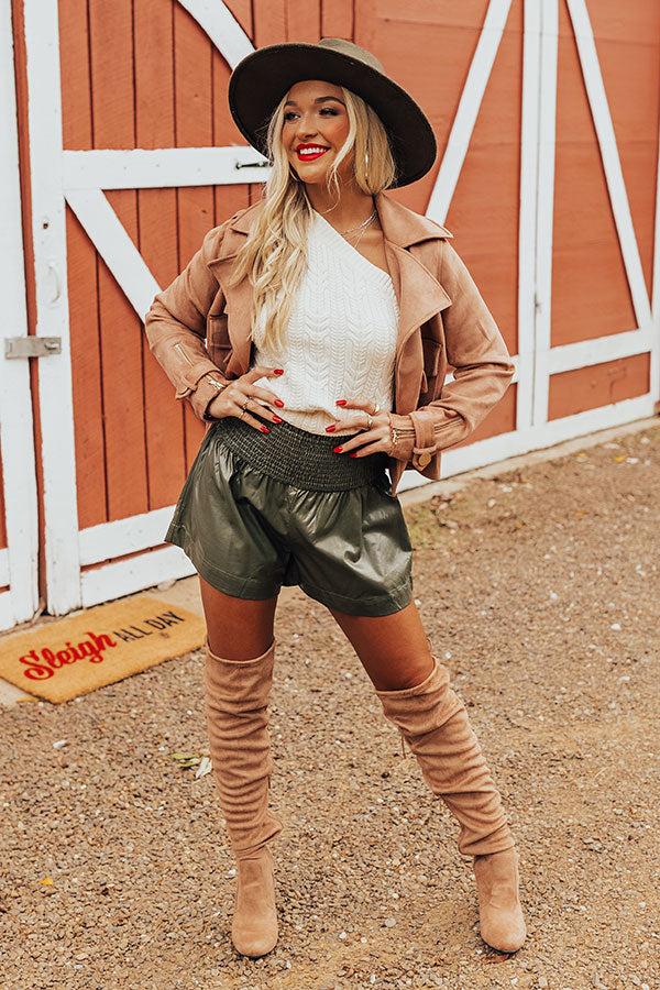 The Parleigh Faux Leather Shorts In Army Green Product Image