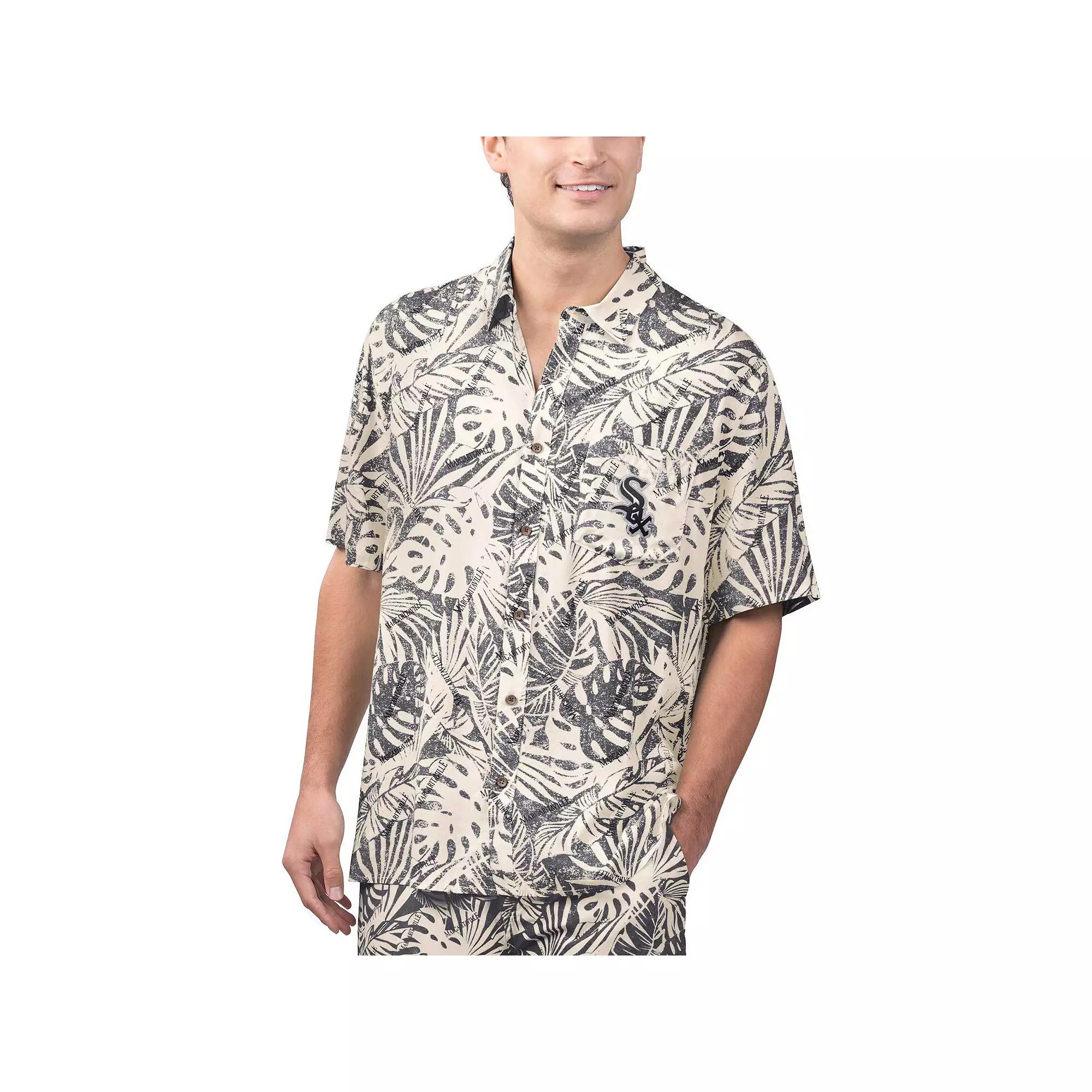 Men's Margaritaville Black Chicago White Sox Monstera Print Party Button-Up Shirt, Size: Small Product Image