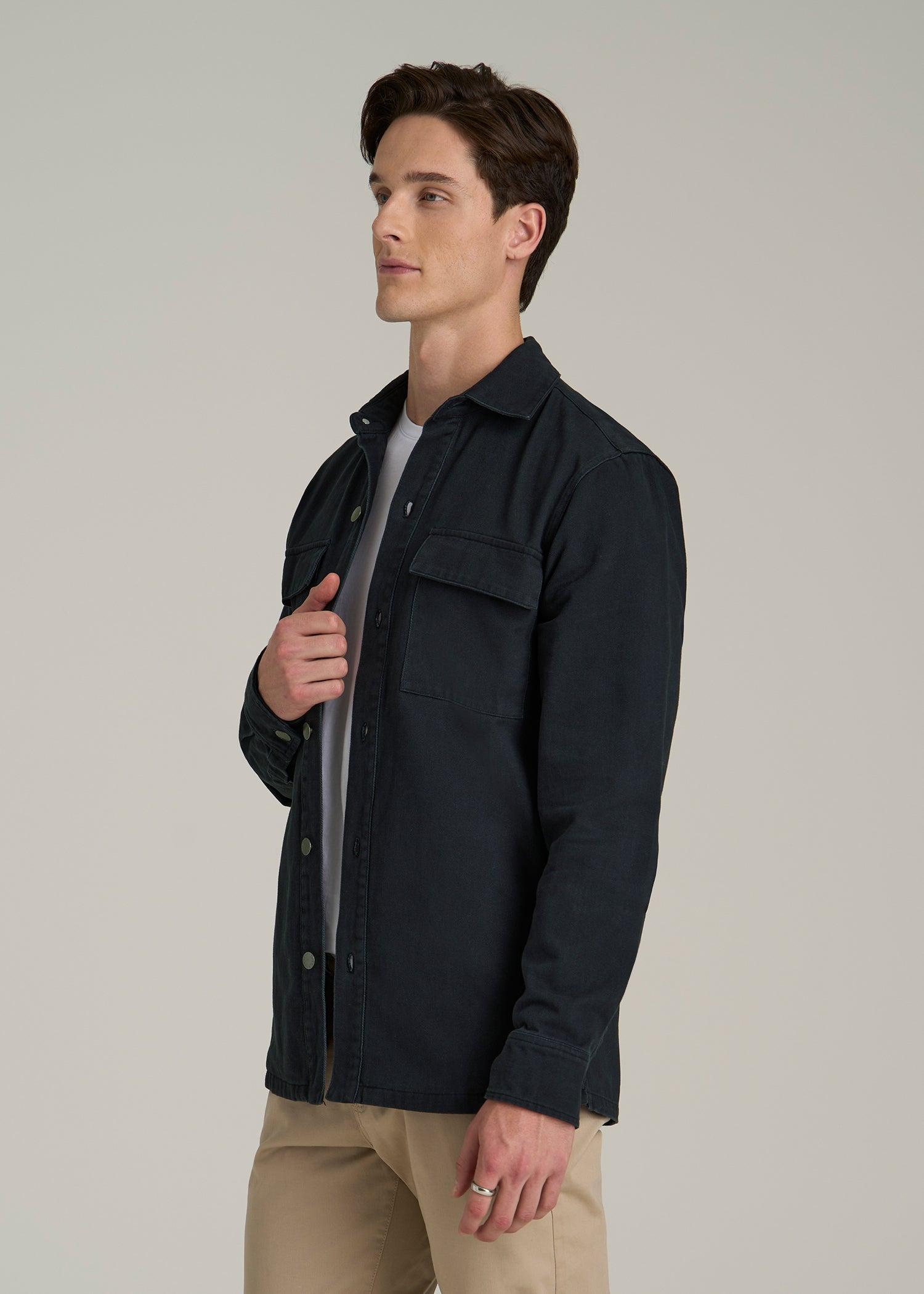 Casual Twill Shirt Jacket for Tall Men in Evening Blue Male Product Image