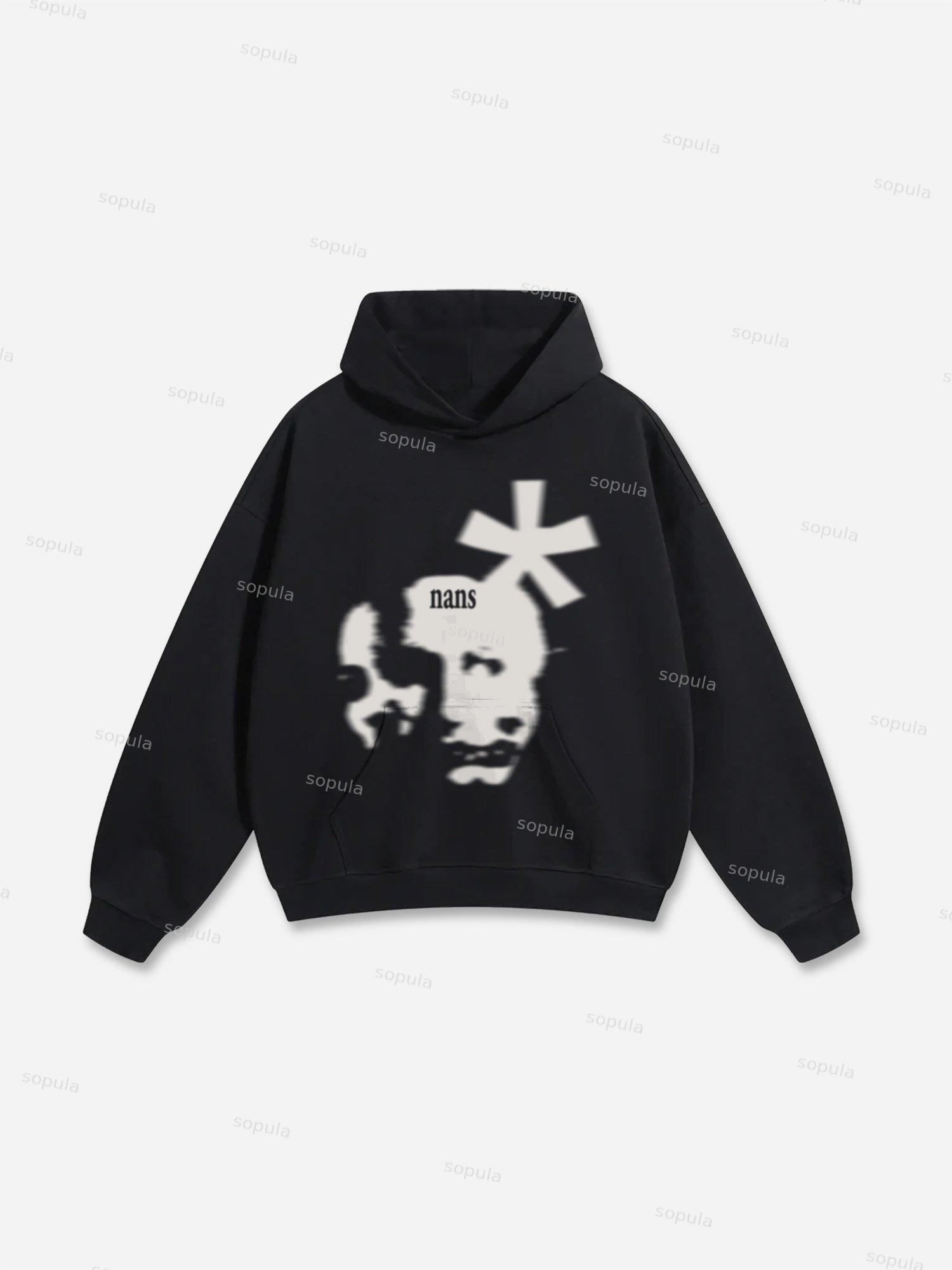 Casual Vintage Character Print Casual Long Sleeve Fleece-Lined Hoodie Product Image