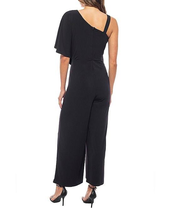 Marina One Shoulder Asymmetrical Neck Short Flutter Sleeve Wide Leg Jumpsuit Product Image