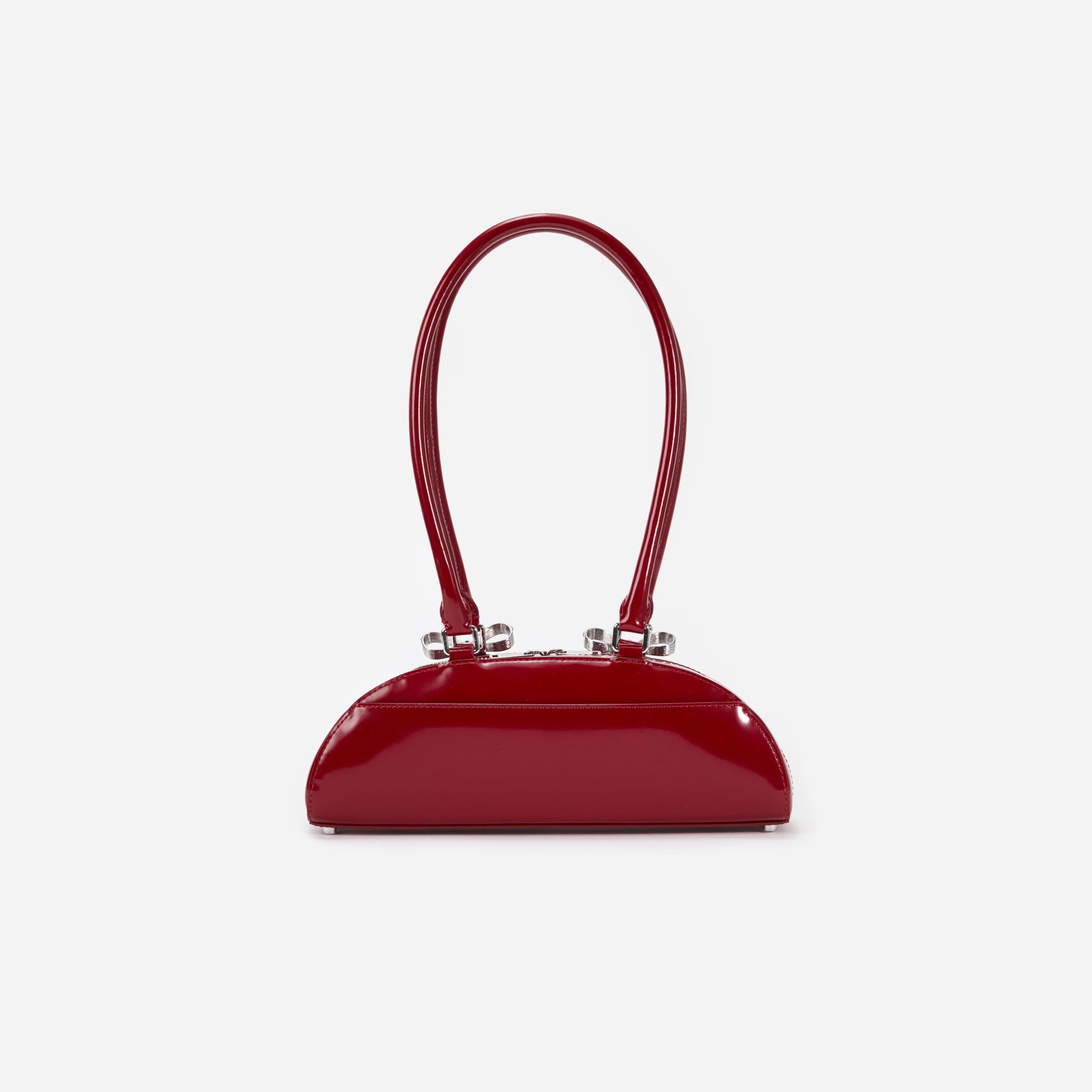 Burgundy Leather Curved Shoulder Bag Product Image