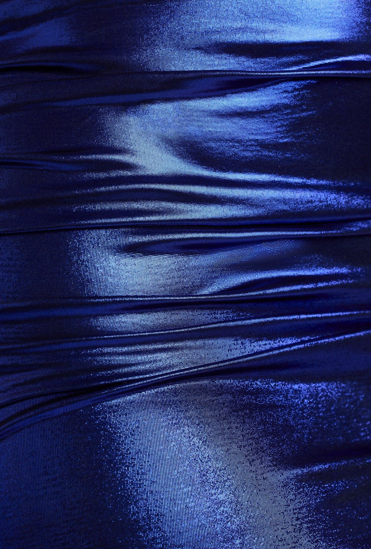 Cut Out Metallic Jersey Mini Dress in Electric Blue Product Image