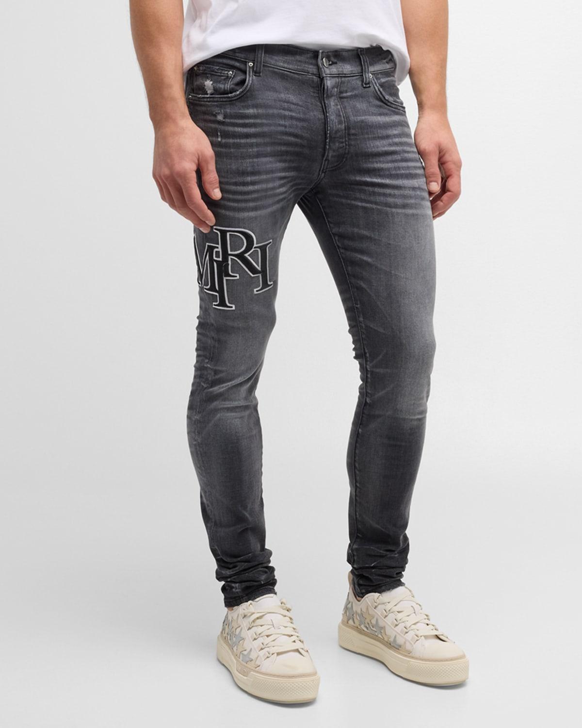 Mens Faded Skinny Jeans with Staggered Logo Product Image
