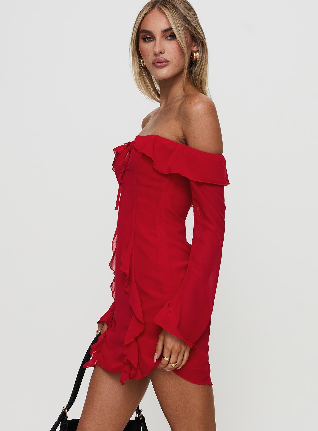 Mollins Long Sleeve Mini Dress Red Product Image