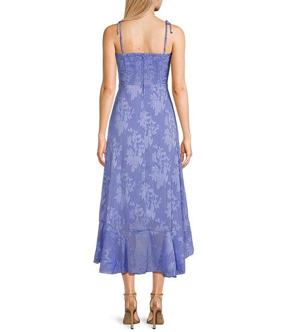 Floral Tie Strap Ruffle Side Slit Midi Dress Product Image