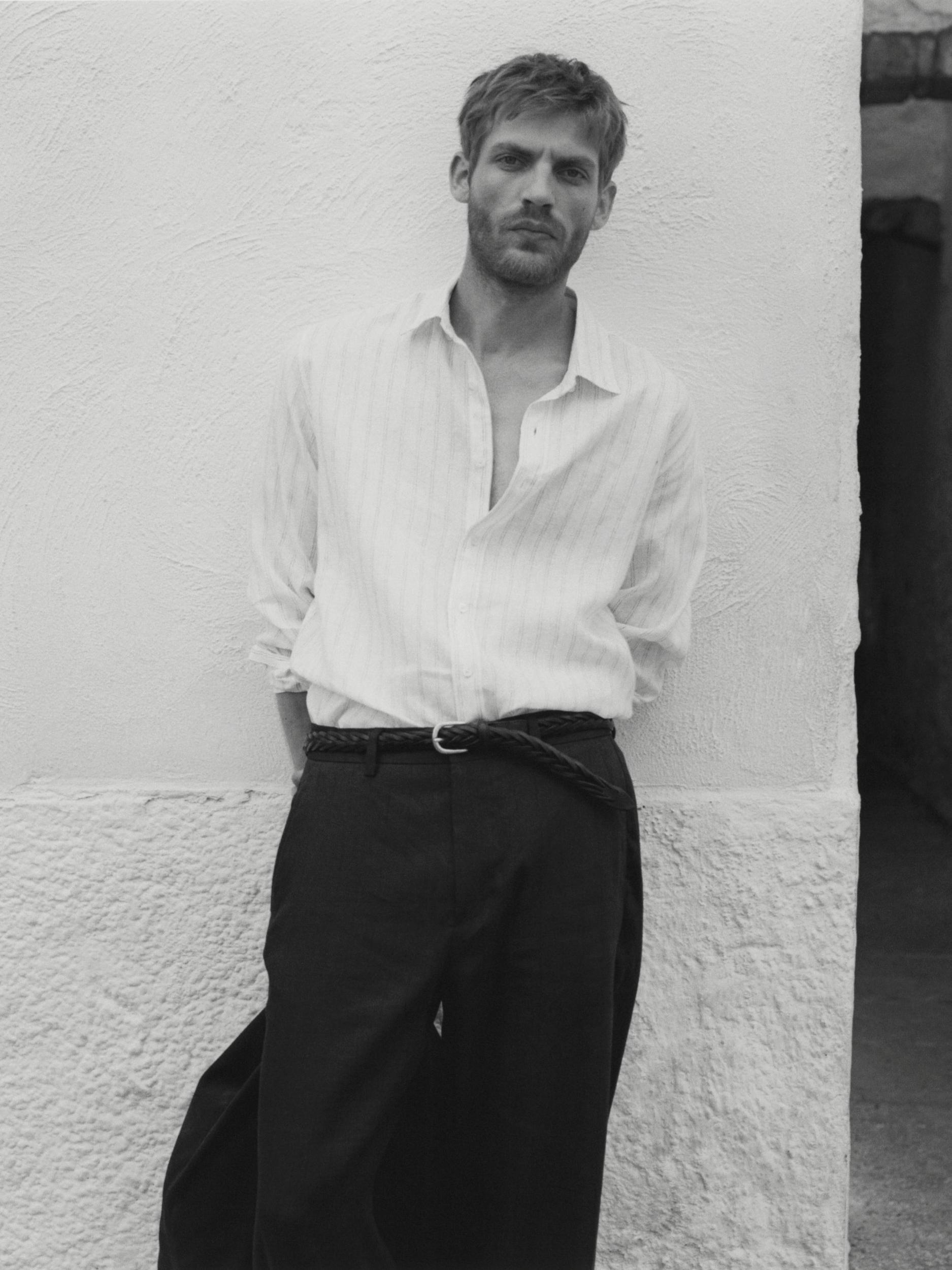 100% linen regular fit striped shirt Product Image