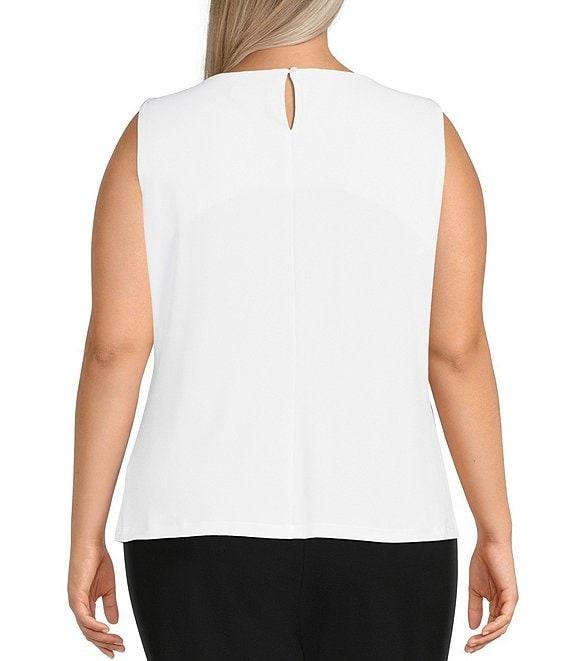 Calvin Klein Plus Size Solid Matte Jersey Pleat Round Neck Sleeveless Tank Top Product Image