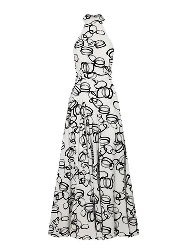 High Waisted Loose Contrast Color No Belt Tied Halter-Neck Jumpsuits Product Image