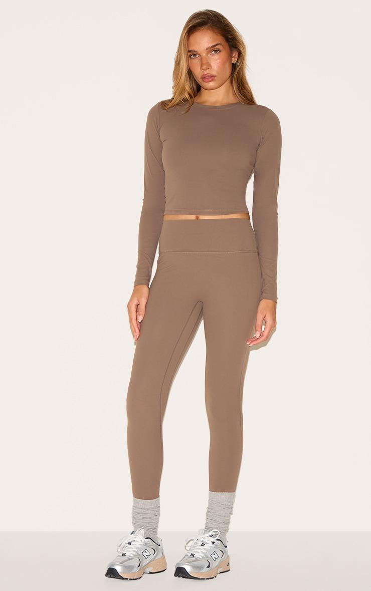 Brown Sculpt Long Sleeve Gym Top Product Image